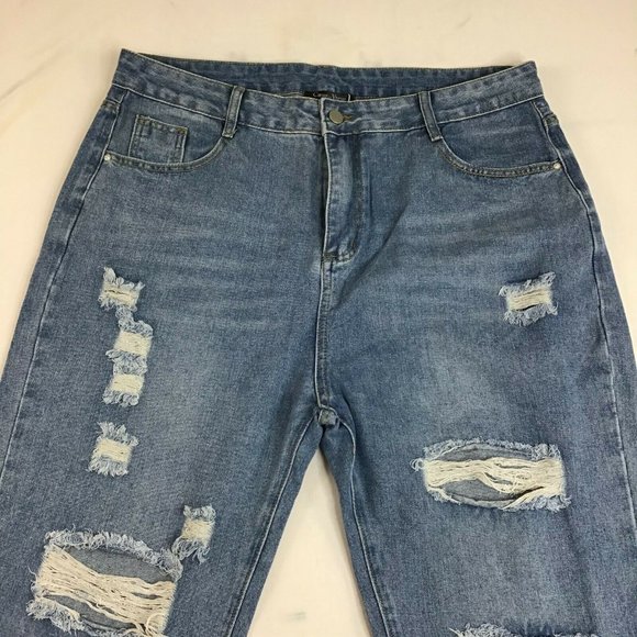 Coeur De Vague Women's Blue Highly Distressed Slim Fit Tapered Jeans Size XL - Picture 2 of 10